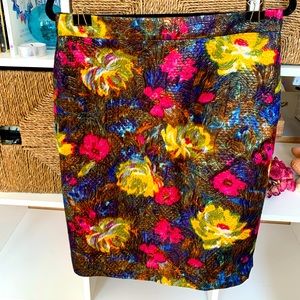 J. Crew multi colored metallic floral pencil skirt.